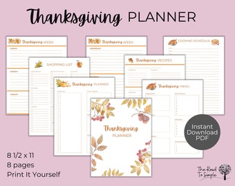Printable Thanksgiving Planner: Meal Plan, Guest List, Shopping List (Digital Download)