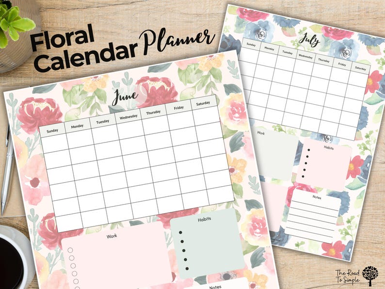 Floral Monthly Calendar Planner: Undated Printable (digital Download ...