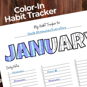Set of 12: Monthly Habit Tracker Coloring Page Printable, Coloring Fitness Calendar, Year Workout Coloring Sheets, Monthly Coloring Planner