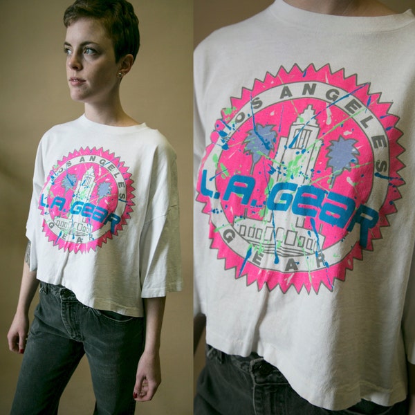 90's L.A. Gear XXL Vintage Oversized Crop Top Retro Wave Los Angeles Club Kid Beach Wear