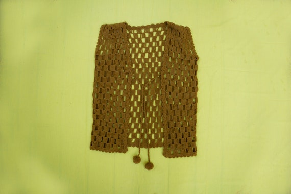 70's Camel Crochet Knit Bohemian Vest