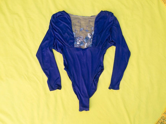 60's Dance Wear Leotard, long sleeve, sheer sequin