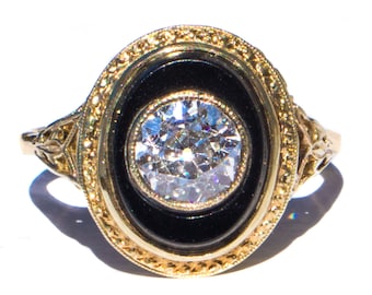 Art Deco Diamond & Onyx 18K Ring