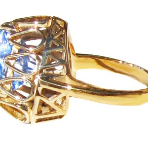 Huge Designer Swiss Blue Topaz Trillion & Gold 1960s Ring image 4