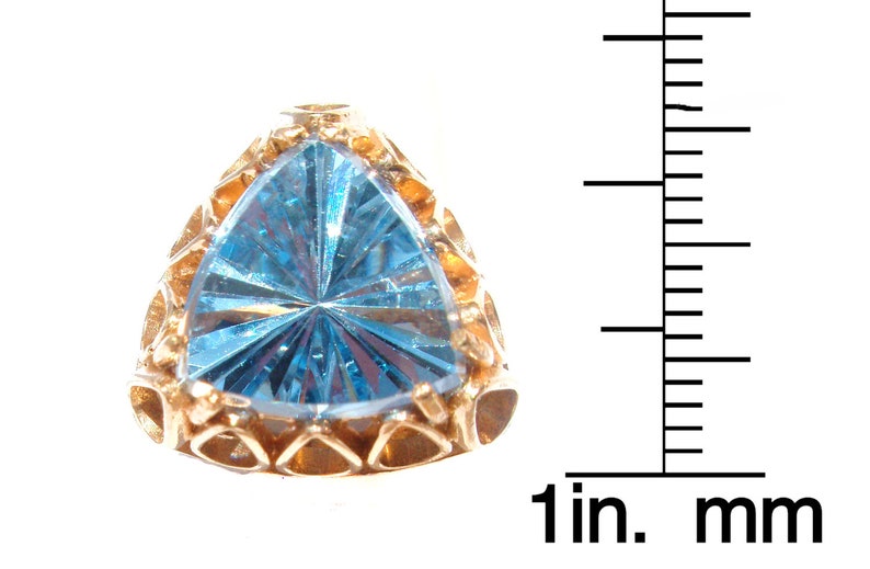 Huge Designer Swiss Blue Topaz Trillion & Gold 1960s Ring image 2
