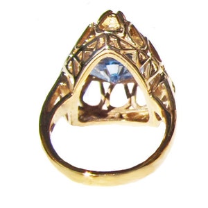 Huge Designer Swiss Blue Topaz Trillion & Gold 1960s Ring image 5