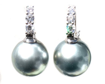 AAA South Sea Tahitian Pearl & Diamond 18K Earrings