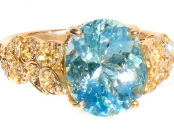 3.66 ct Beautiful Aquamarine and Diamond 18K Ring