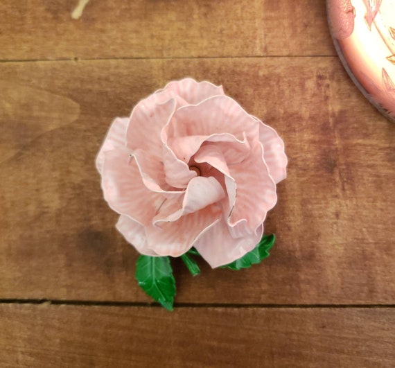 HUGE Pink Enamel Rose Brooch - image 1