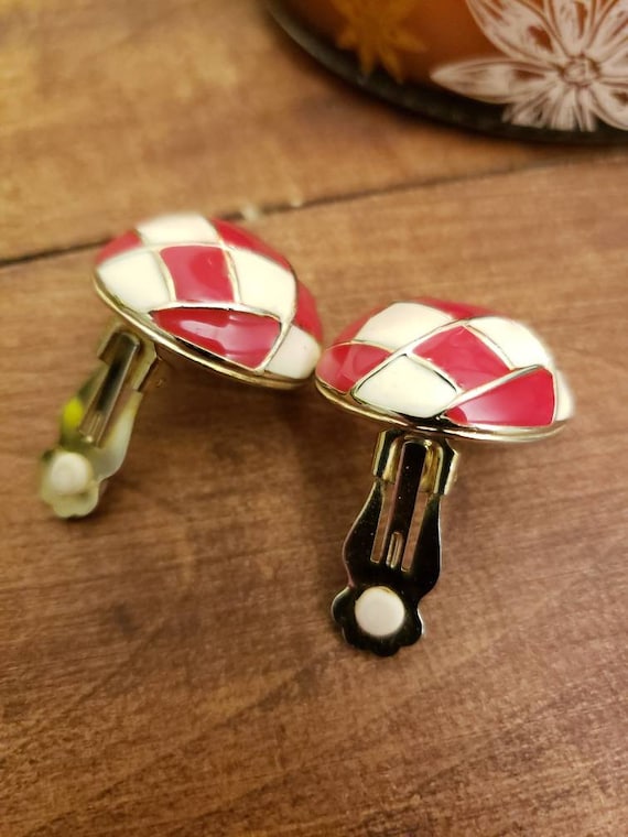 Abstract Checkerboard Enamel Clip-On Earrings - image 6