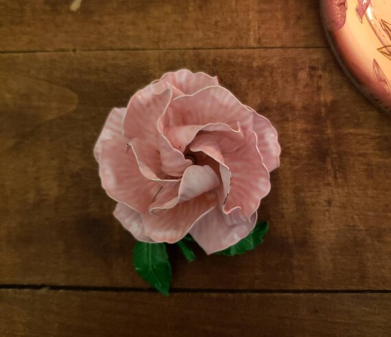 HUGE Pink Enamel Rose Brooch - image 3