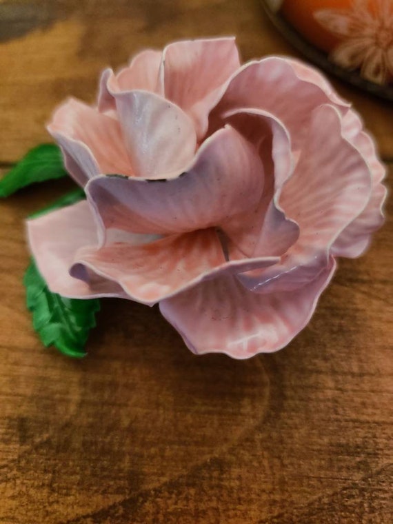 HUGE Pink Enamel Rose Brooch - image 4