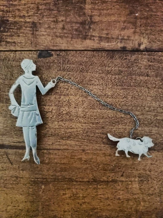Flapper Walking Her Dog Brooch - image 1