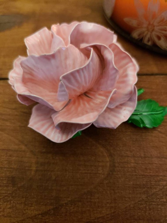 HUGE Pink Enamel Rose Brooch - image 5