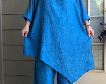 Artsy Lagenlook Boho Punk  2 Pieces Pants Set with Tunic and Necklace