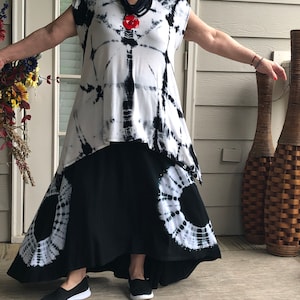 Lagenlook Bohemian Art To Wear High Low Asymmetrical  Tie Dye Skirt Plus Size