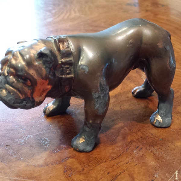 Bronze Bull Dog Statue - Pot Metal