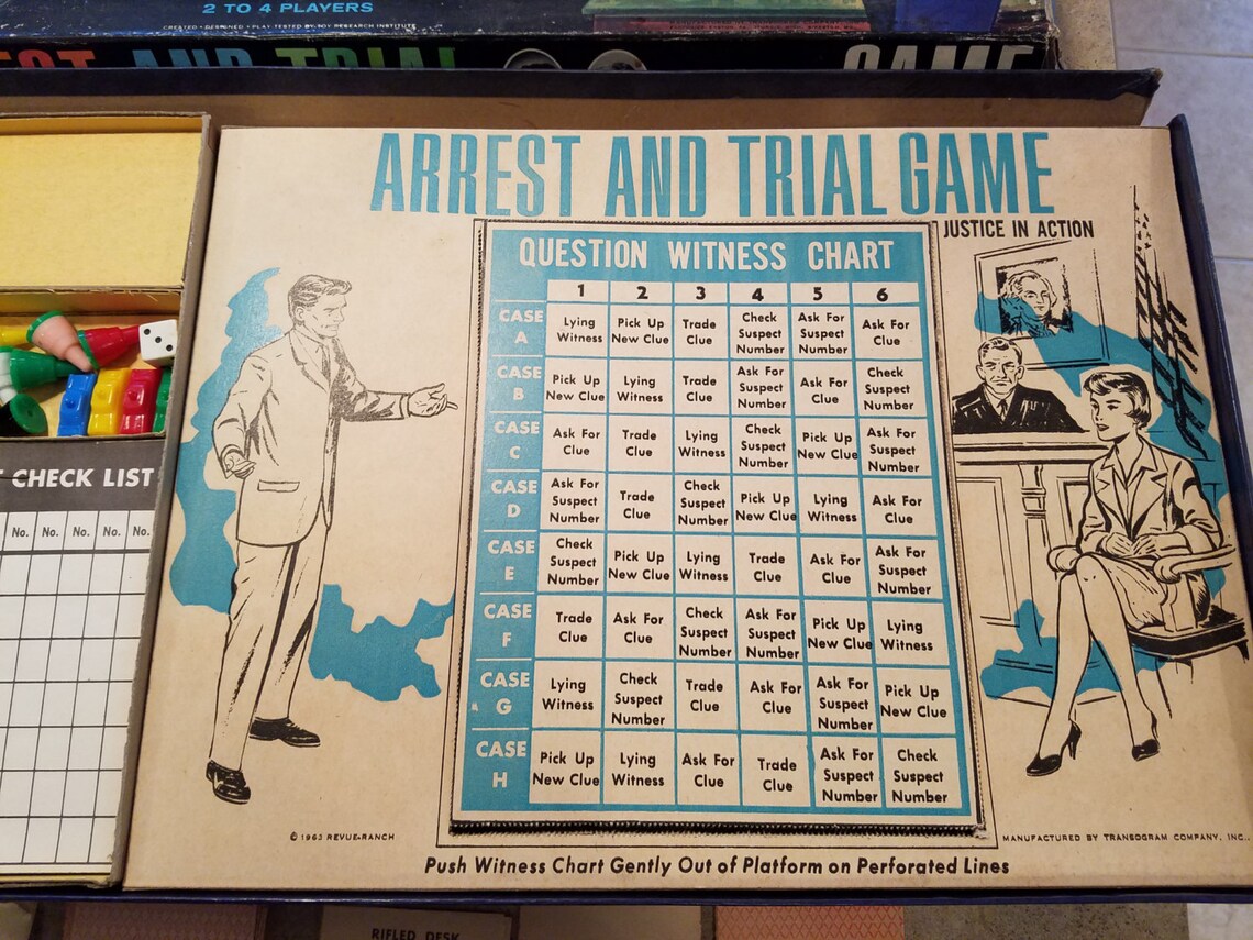 1963 Arrest and Trial Board Game by Transogram Etsy