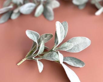 Lambs Ear Plant Faux Greenery Floral Stem Sprig For DIY Wreath Table Centerpiece Artificial Flower Arrangement Pick Fuzzy Leaf Crafting 7"