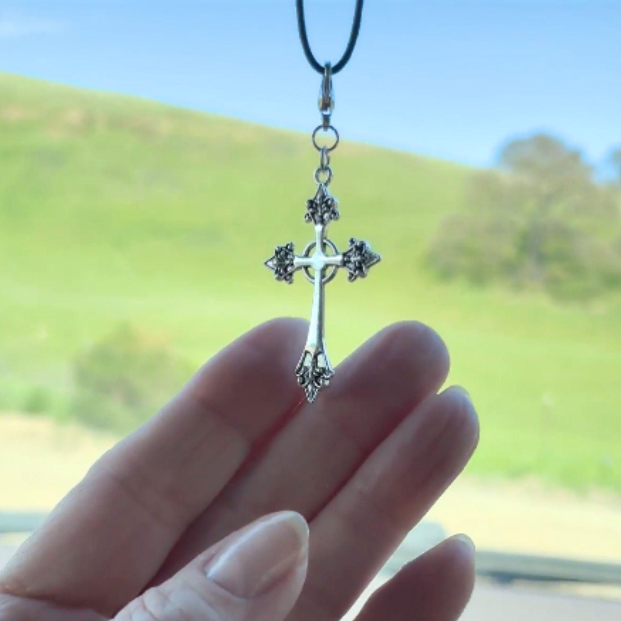 Christian Gift Cross Car Charm Minimalist Faith Based Gift Memorial Keepsake Rear View Mirror Hanging Religious Catholic Car Accessory