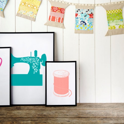 Sewing room art, home decor, 8x10, Printables, sewing machine, cotton reel, scissors, Craft room decor, set of art, SALE/CLEARANCE