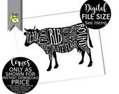 Beef cow Butcher Diagram kitchen Printable, Kitchen Print, Butcher Chart, Kitchen Art, Butcher Diagram, Butcher Prints, Cuts of Meat, BC1