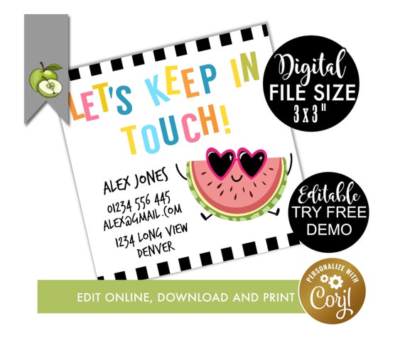 Editable Keep in Touch Summer Calling Card Mom Contact Card - Etsy