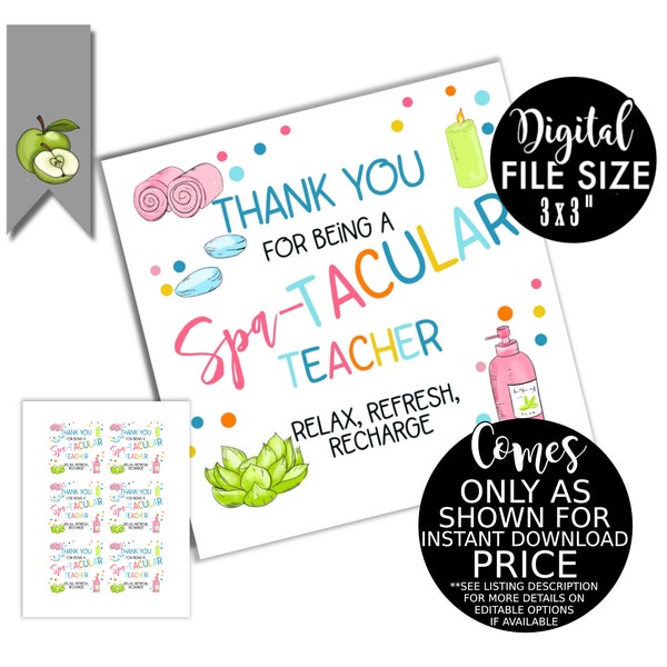 Spa Thank you gift tag, spa Day, treat yourself, Teacher Appreciation, thank you, Luxury creams, pamper hamper, printable INSTANT DOWNLOAD