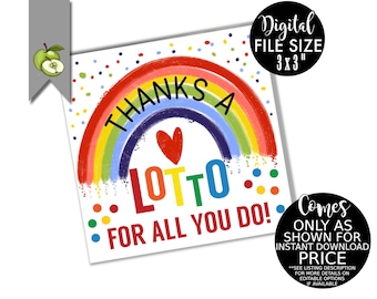 thanks a lotto for all you do, Lotto favour, volunteer, lottery gift tag, printable, won the lotto INSTANT DOWNLOAD, Digital Treat Tags