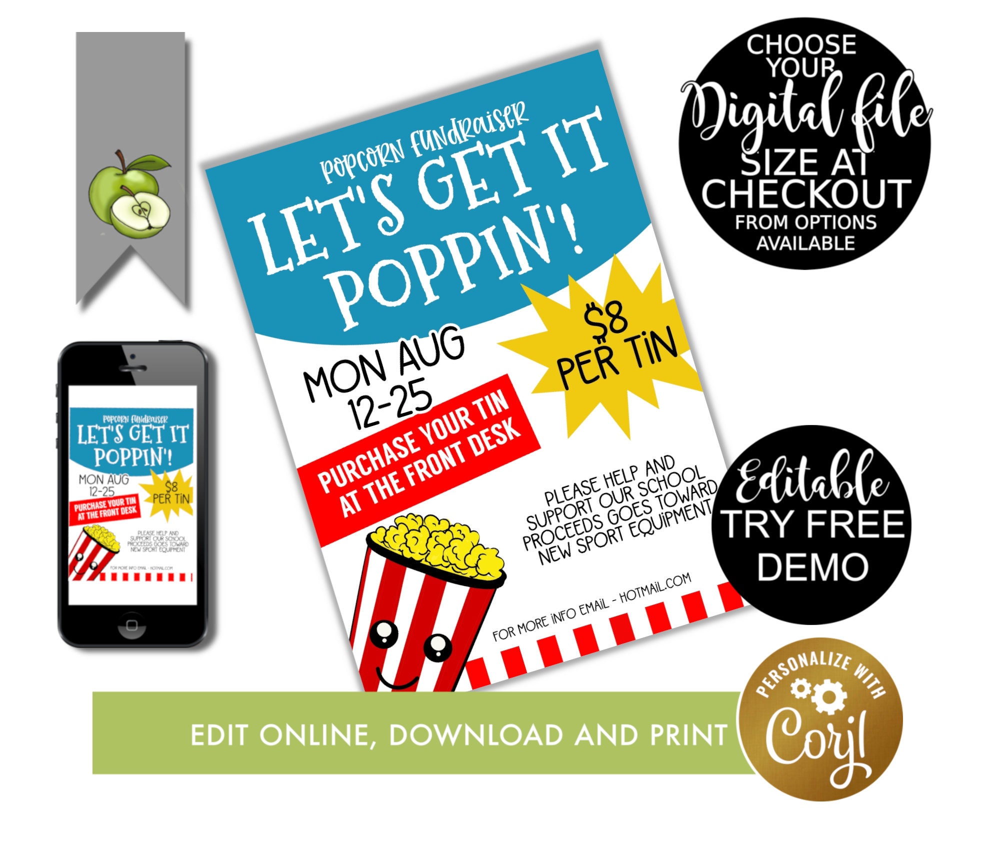 Popcorn event editable Printable PTA PTO Flyer popcorn | Etsy