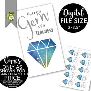 teacher Jewelry gift tag, INSTANT DOWLOAD, you're a Gem, Teacher Appreciation, printable, Mother's Day tag, Gemstone, Christmas jewel