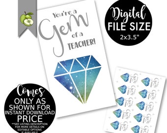 teacher Jewelry gift tag, INSTANT DOWLOAD, you're a Gem, Teacher Appreciation, printable, Mother's Day tag, Gemstone, Christmas jewel