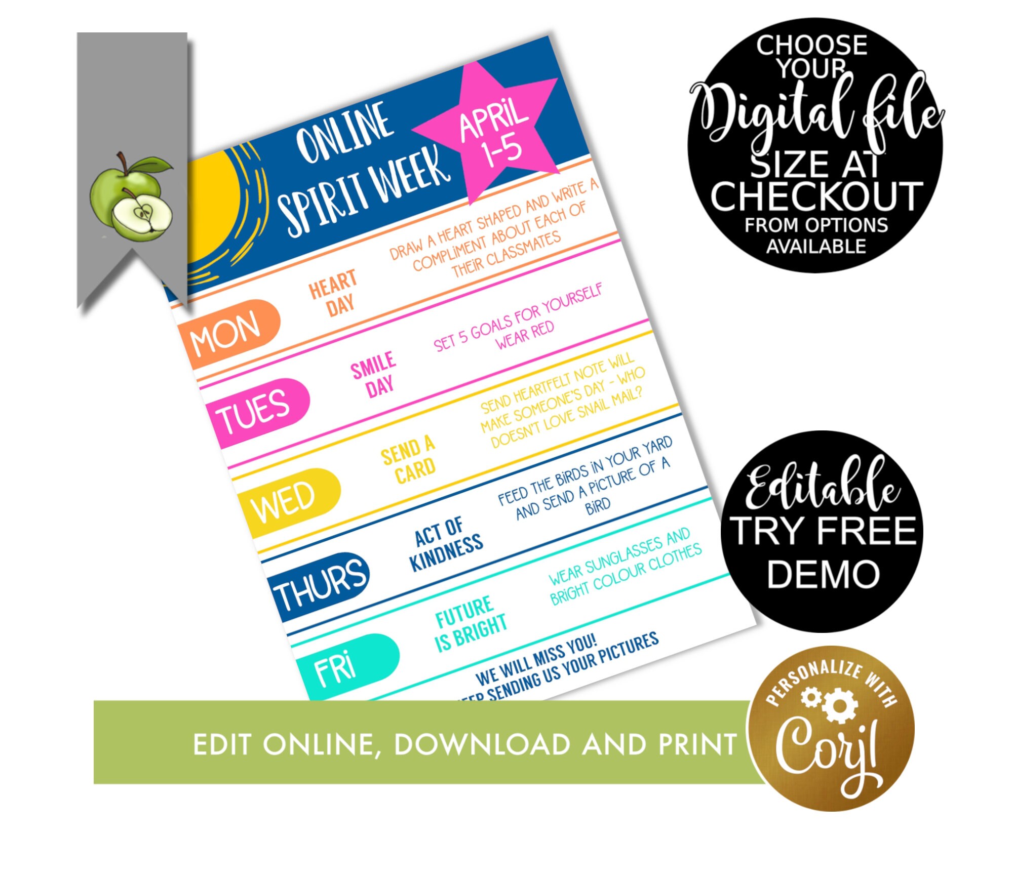 Editable Spirit Week Schedule Spirit Week Planner PTA - Etsy