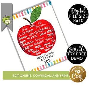 Editable Teacher Apple Editable Teacher Appreciation Gift - Etsy