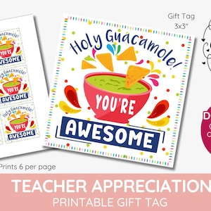 Heilige guacamole! cadeaulabel leraar, personeel waardering bedankt, afdrukbaar, Mexicaanse gunsttags, cadeaulabel klas, instant download taco nacho