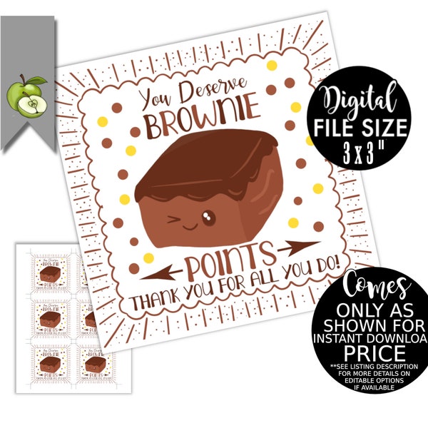 you deserve brownie points gift tag, Thank You For All You Do!  blondy Brittle Tag, Chocolate teacher appreciation, staff Instant download