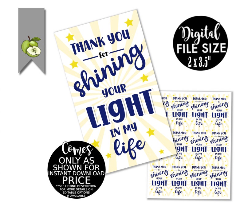 Thank you for shining your light in my life bible teacher gift tag, favor tag, you are light of the world printable, instant download image 4