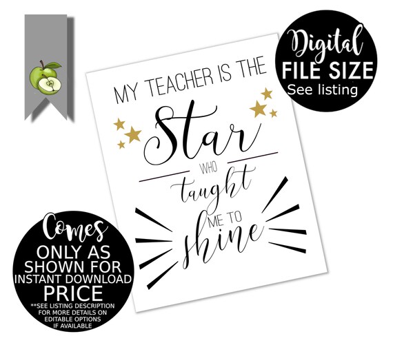 Teacher Appreciation Gift my Teacher is the Star Who | Etsy