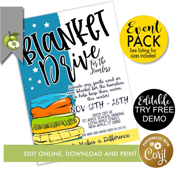 Editable blanket drive flyer, Editable blanket in need, homeless  flyer Template, PTA theme, PTO event poster, Printable poster or flyer