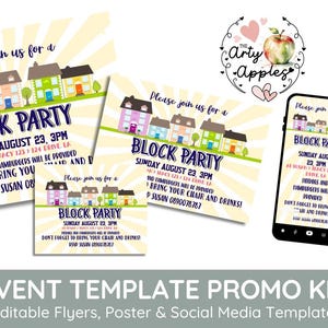 Block party flyer editable invite template, neighbourhood summer block party, meet and greet digital download, Open House Invitation,
