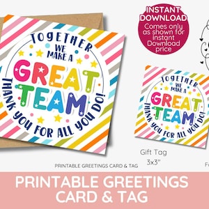 Feiern Sie Teamwork, Mitarbeiter Wertschätzung Tags und Karte, Tolles Team, Danke Personal Gunstanhänger, Printable, INSTANT DOWNLOAD, tolle Teamwork