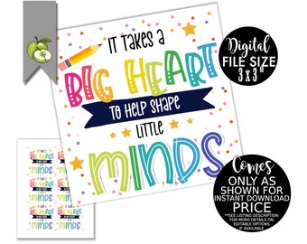 it takes a big heart to shape little minds, Teacher Apple, Teacher Appreciation, thank you, BIG HEART, instant download