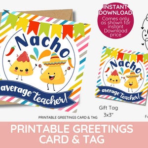 Nacho gewone leraar cadeaulabel, Mexicaans thema leraar waardering cadeaulabel, schoolpersoneel, Fiesta Favor Tag, Instant download