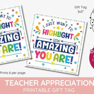 ¡Queremos destacar lo increíble que eres! Etiqueta de regalo de agradecimiento para maestros, marcadores de agradecimiento para el personal, papelería colorida, DESCARGA