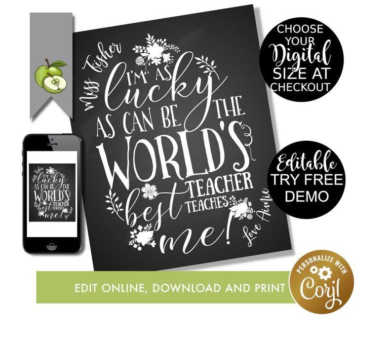 The Worlds Best Teacher Appreciation Gift Printable Digital | Etsy