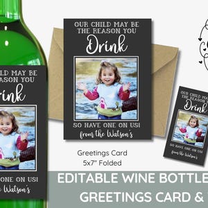Nosso filho pode ser o motivo de você beber, rótulos de vinho para professores, etiqueta de presente e cartão EDITÁVEIS para professores, DOWNLOAD, fim de semestre, engraçado