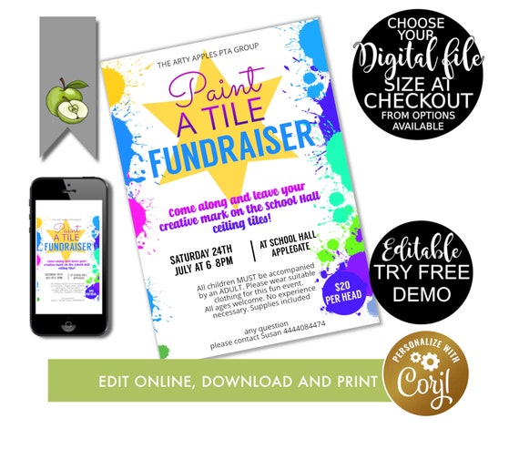 Editable Paint A Tile Template Painting Theme Paint Event Poster Art Poster Event Flyer And Poster Editable Pta Pto Fundraiser