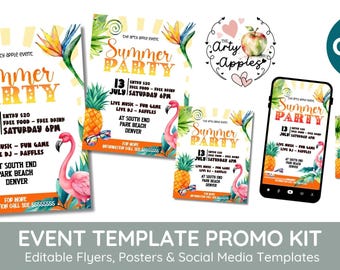 Summer event Flyer Template, festival event poster Template, Summer party theme, event flyer and poster, editable, PTA, PTO Fundraiser.
