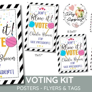 Editable election campaign poster, class voting flyer, class vice president, lolly blow gum, school vote tag, student election, Voting tag