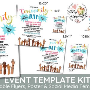 Editable Community Day flyer template, digital download block party event poster,  Neighborhood party church congregation, town Invitation,